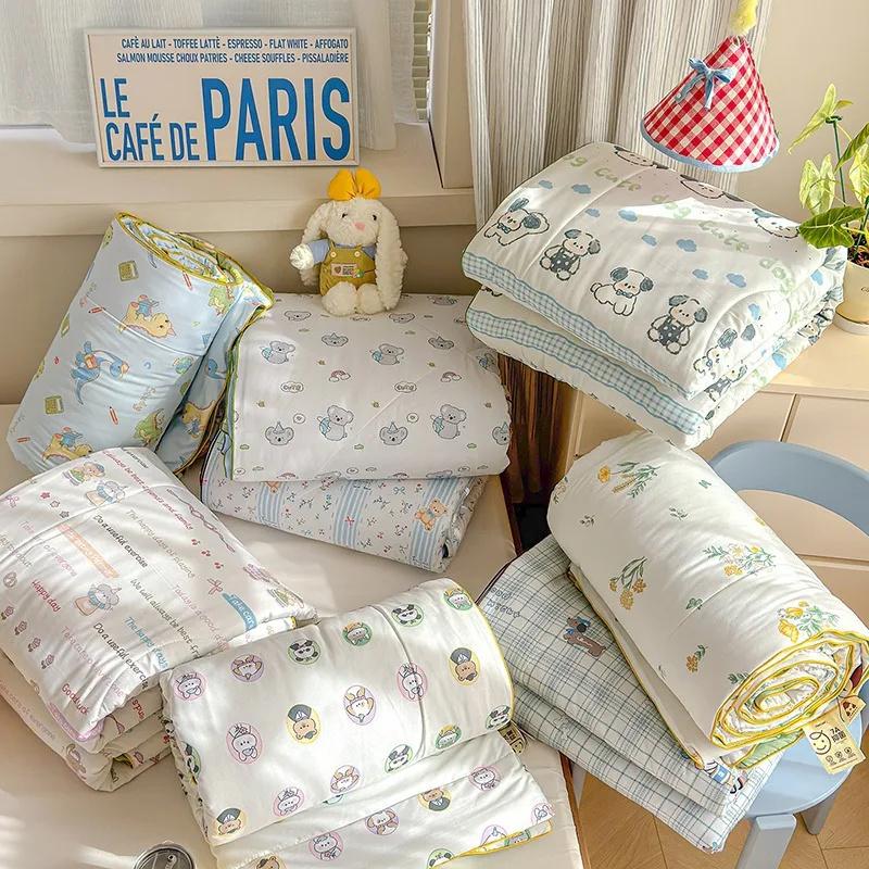 Summer Quilt Comforter Printed Thin Quilt for Home Decor Soft Cotton Breathable Air Conditioner Quilts Home Decor Soft Cotton Quilts