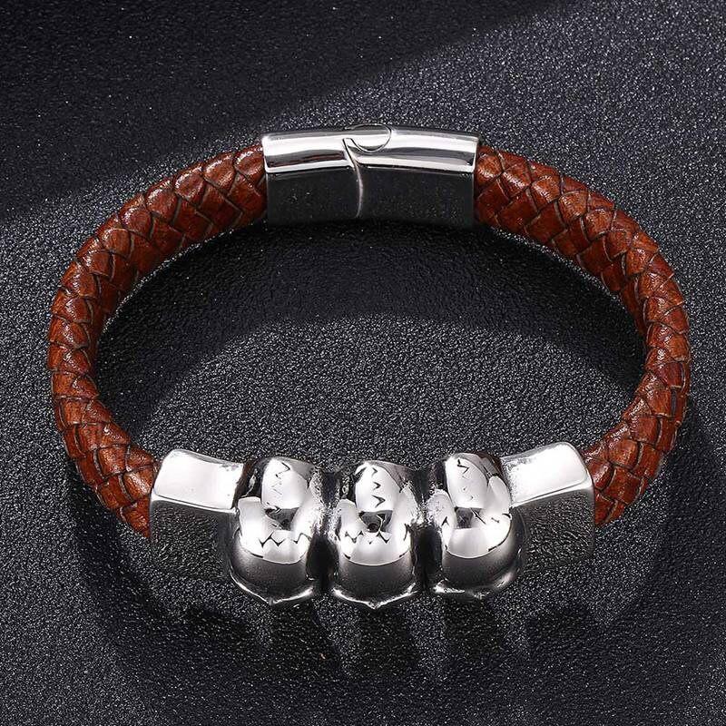 Punk Fashion Men Bracelet Cuff Skull Wristband Jewelry Charms Buckle Domineering Bangle