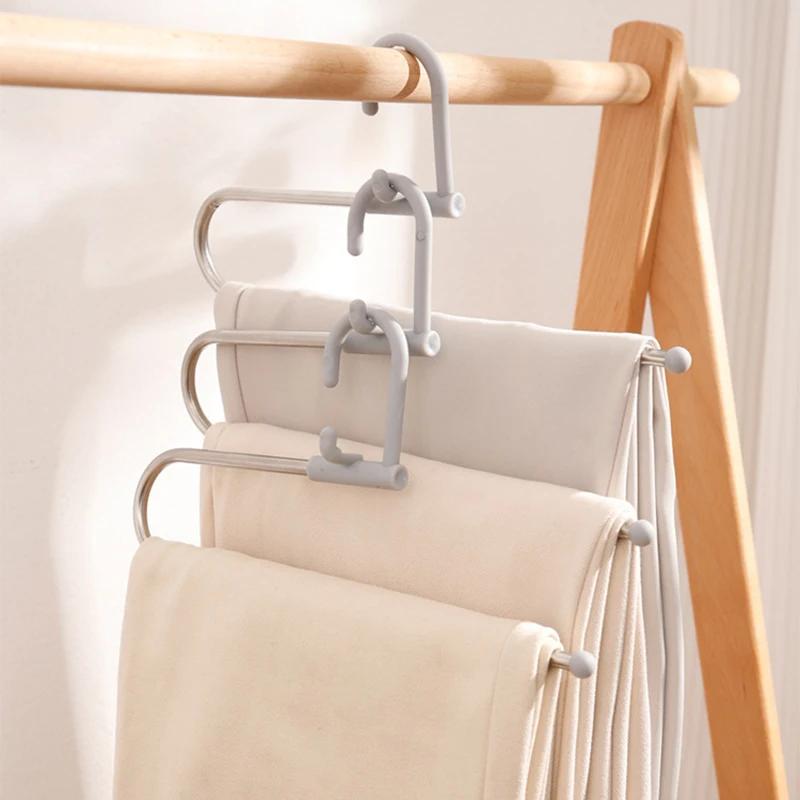 5PCS Stackable Pants Rack, Z Type Save Space Trouser Hanger,Stainless Steels Magic Storage Pants Racks for Wardrobe Dormitory