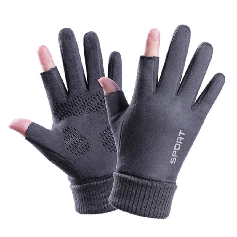 Winter Fleece-Lined Fingerless Suede Cycling Gloves - Men's & Women's Touchscreen Warm Sports Gloves