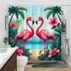 1pc Tropical Flamingo Shower Curtain - Hibiscus Flowers, 70.8x70.8", Polyester, 12 Hooks, Washable & Dry Clean Safe