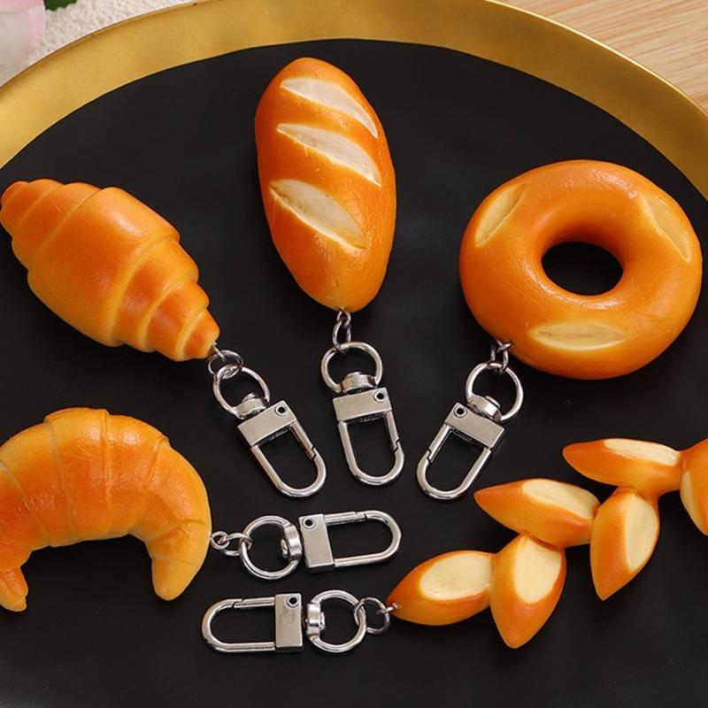 Adorable Mini Bread Keychain Cute Realistic Food Toy Charm Bread Key Holder For Keys Bags Backpacks And DIY Crafts