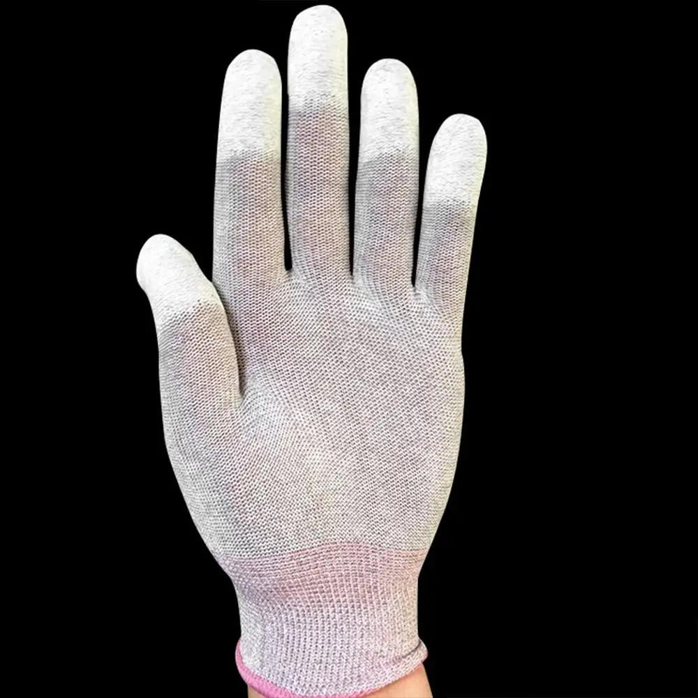 Nylon-Carbon Anti-static Gloves Tool PU Finger Coating White Working Gloves ESD Non-slip Safety Work Gloves Electronic