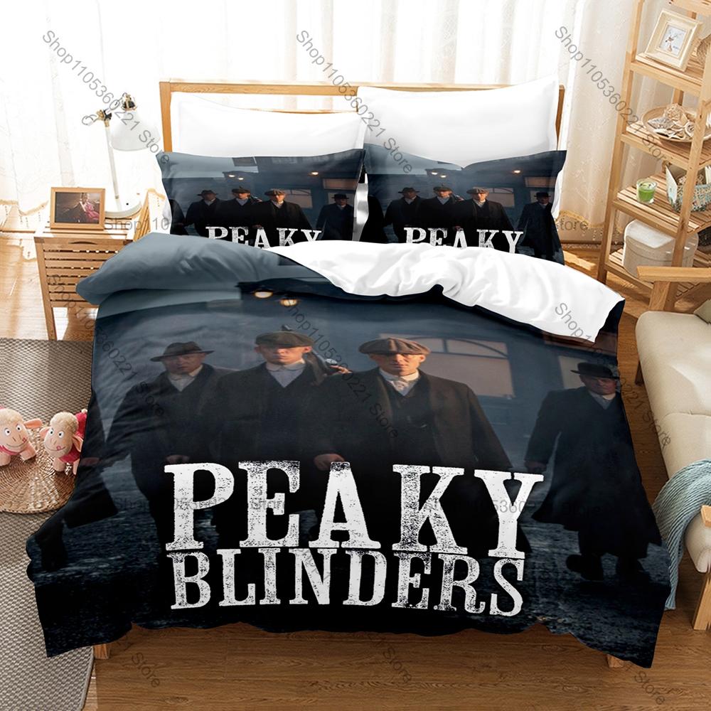 Peaky Blinders TV Series Bedding Set, Duvet Cover + 2 Pillowcases Retro Character Print Bed Sheets for Dorm Decoration