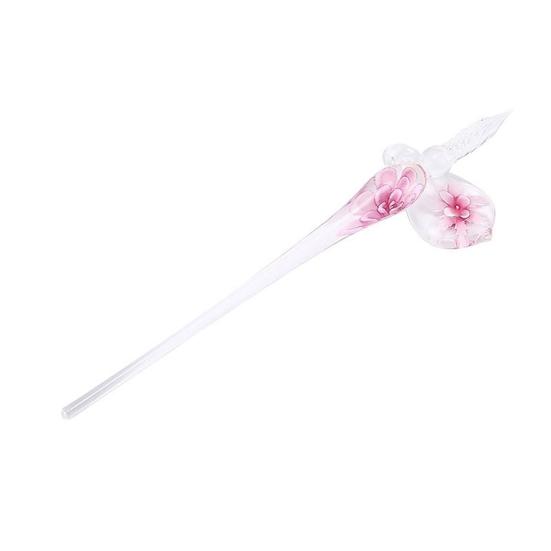 1 Set Transparent Dip Pen with Inside Flower Glass Writing Pen Faux Crystal Ink Dip Pen Gift for Student
