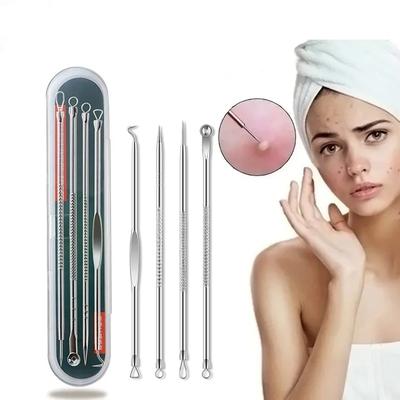 4pcs Blackhead Needle Set for Skin Care: Pimple Blemish Pore Cleanser, Portable Reusable Facial Cleaning Tools - Acne Care
