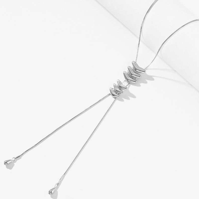 Women's Long Tassel Pendant Choker Retro Fishbone Adjustable Thin Link Necklace for Cocktail Party Jewelry