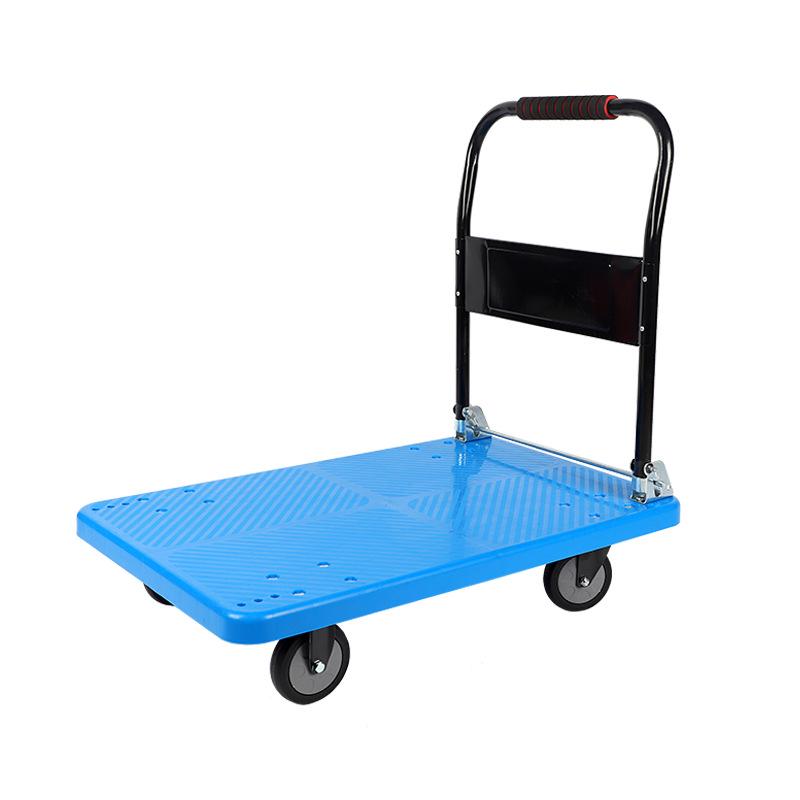 Foldable Silent Flatbed Hand Truck - Portable Plastic Cart for Household Cargo Hauling