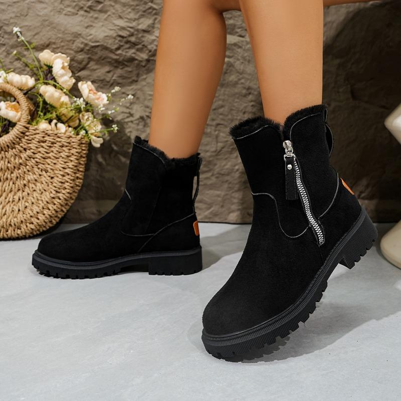 Women's Square Heel Snow Boots - Winter Thermal Fur Lined Slip-Resistant Casual Boots, Warm Fashion Ankle Boots with Thick Fleece