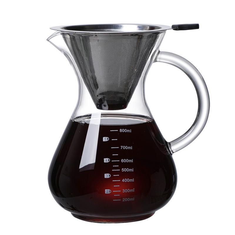 Thick Glass Hand-Pour Coffee Drip Pot & Cold Brew Sharing Cup