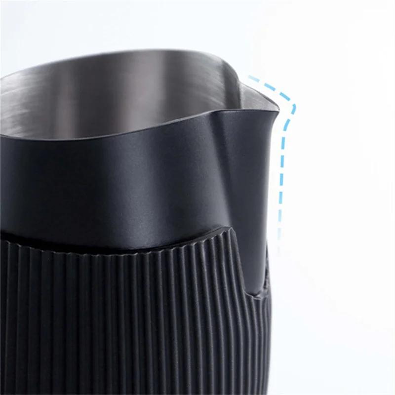 Milk Frothing Pitcher,Latte Cup,Coffee Frothing Cup with Anti-Scald Black Silicone Sleeve,Cappuccino Foam Milk Frother Jug Cup