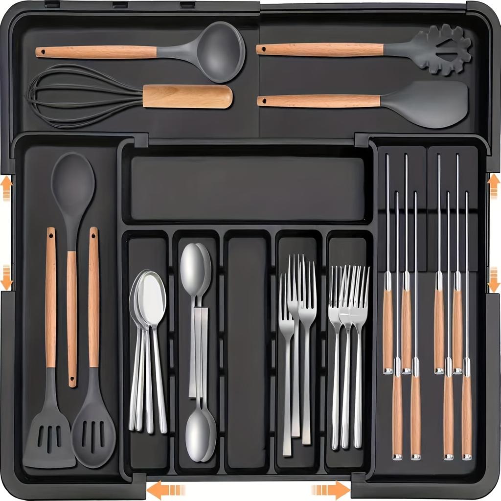 9-Compartment Expandable Cutlery Organizer| Large-Capacity Plastic Drawer Tray for Forks, Spoons, and Kitchen Utensils