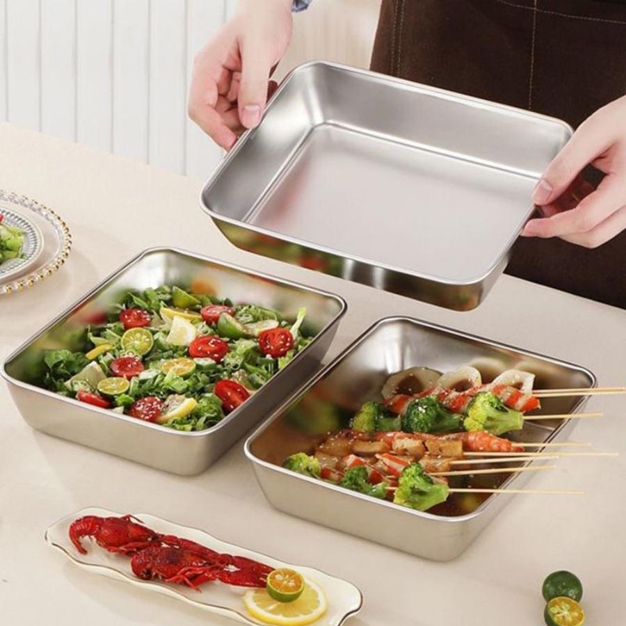 Stainless Steel  Fresh-keeping Storage Lunch Box Square Small Food Repackaging Box Dish Basin Outdoor Picnic Box