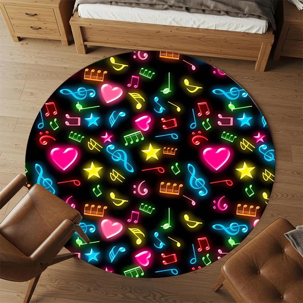 1pc Music Notes Heart Symbols Round Chair mat Area Rug - Non-Slip, Floor Mat for Office, Bedroom, home decor Christmas Gift p0811085