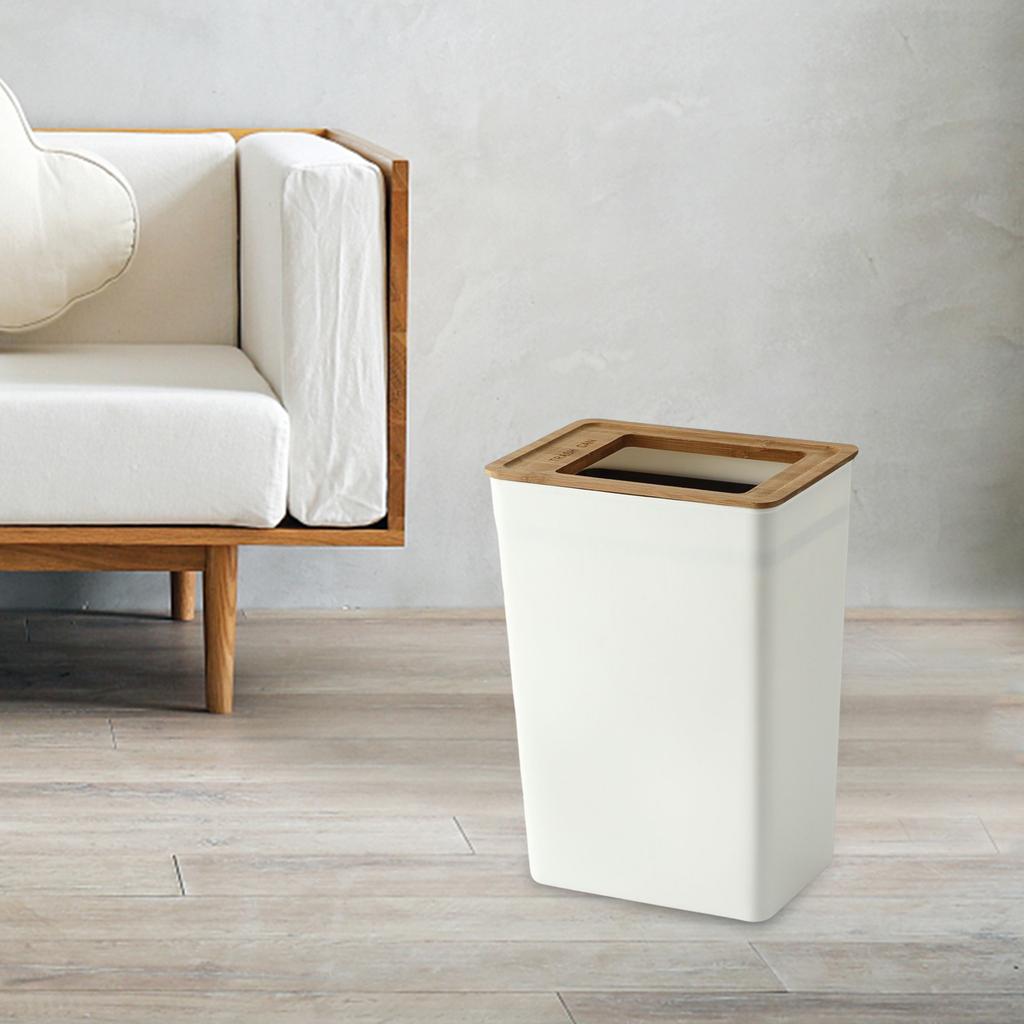 Bamboo Cover Nordic Trash Can Household Simple For Living Room Bedroom Bathroom Kitchen Paper Basket Rectangular Wastebasket