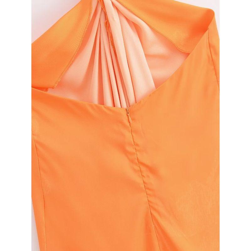 Kaslead New Arrival Women's Clothing Fashion Style Fashion Casual Satin Jacquard Halterneck Dress 7979611