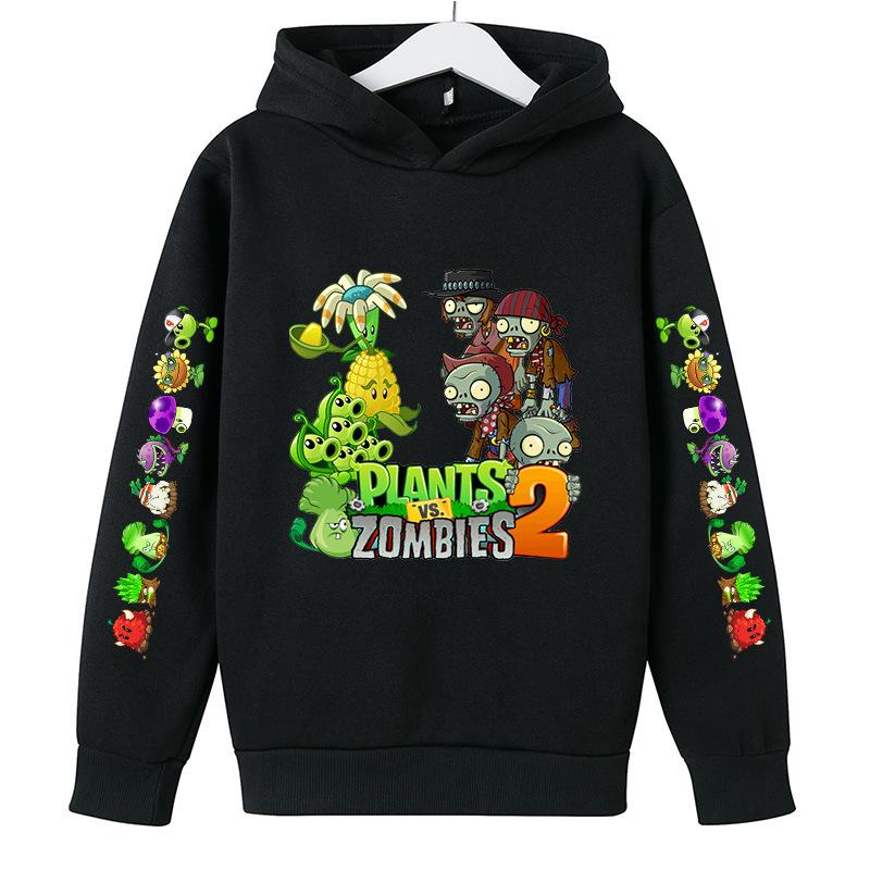 Children's Clothing Winter New Plant War Zombie Cartoon Print Cute Casual Boys and Girls Soft Hoodies
