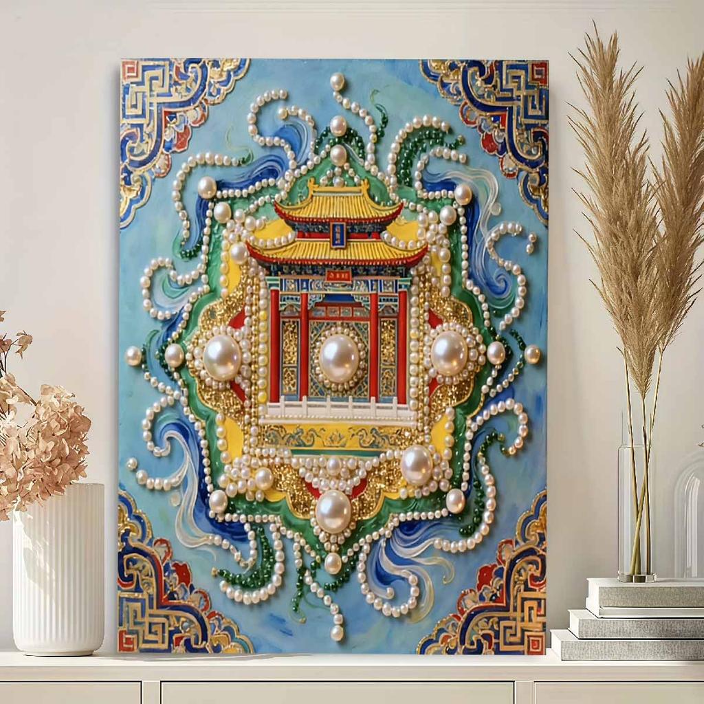 Crystal Pearl Painting 5D DIY Frame Decoration Painting Temple Home Wall Decoration Transparent Pearl Gemstone Painting Picture Art Crafts