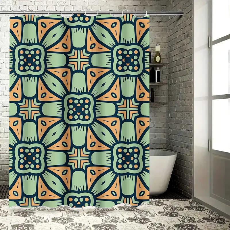 Vintage Bohemian Bath Curtain with Floral Pattern Green Orange Decor Shower Curtain for Home Bathroom Accessories