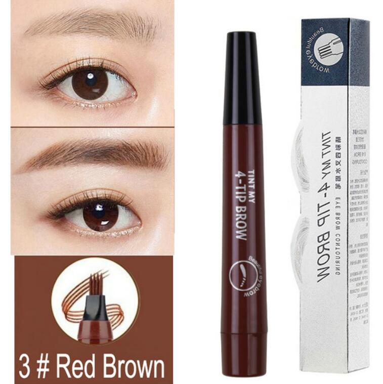 Eyebrow Pen Waterproof Fork Tip 4Head Eyebrow Tattoo Pencil Long Lasting Liquid Eye Brow Pencil