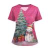 Women's Short Sleeved Christmas Printed V-neck Buttonable Side Slit Top T-shirt