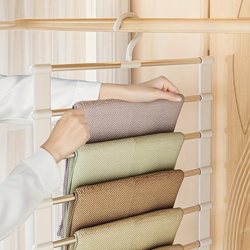 Pants Hangers Space Saving, 5/7 Layers Space Saving Hangers, Sturdy Stainless Steel Pant Rack with Anti-Slip Swing Arm