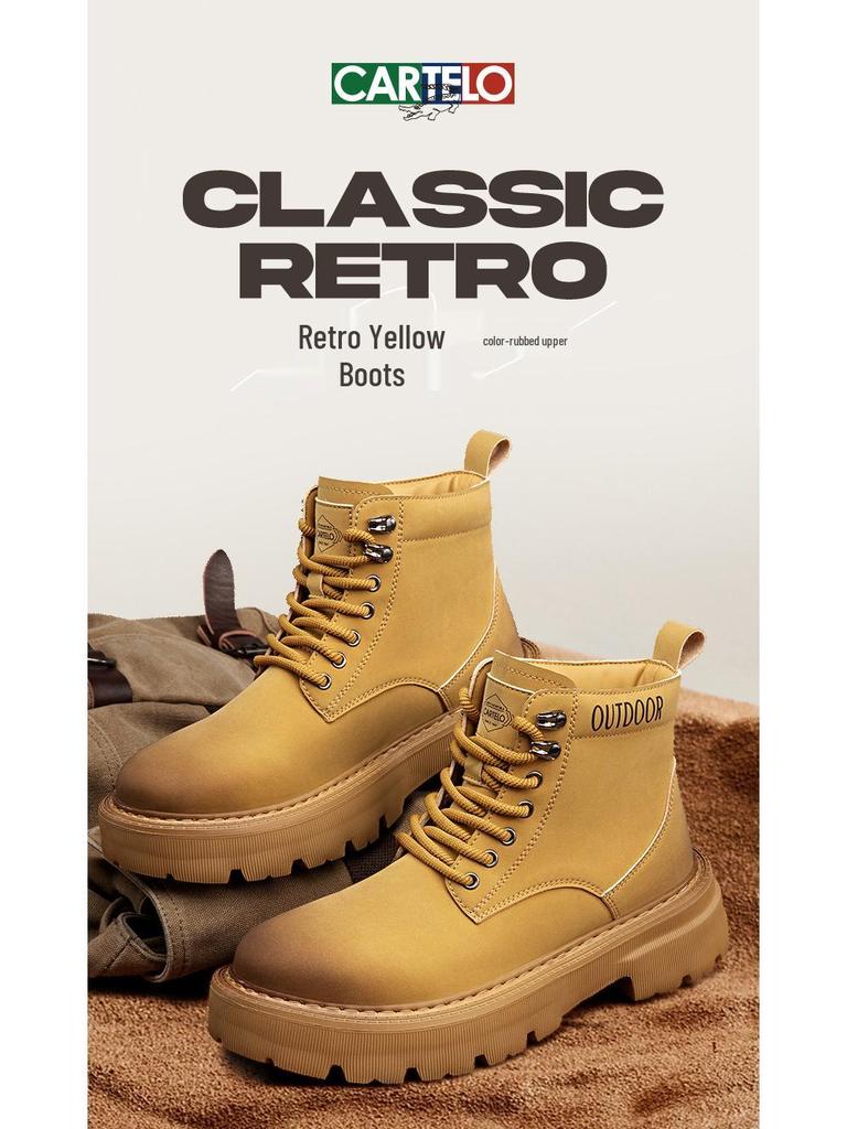 2025 Herbst/Winter Herren Vintage Outdoor High-Top Gelbe Lederstiefel
