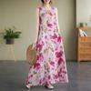 Real summer new simple bohemian crew neck print sleeveless dress women's medium and long