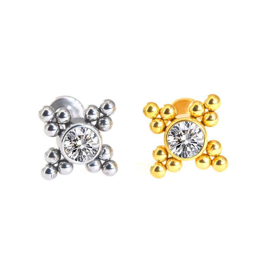 Stainless Steel Diamond-Inlaid Lip Stud Piercing Earring, 1.2*6/8mm.