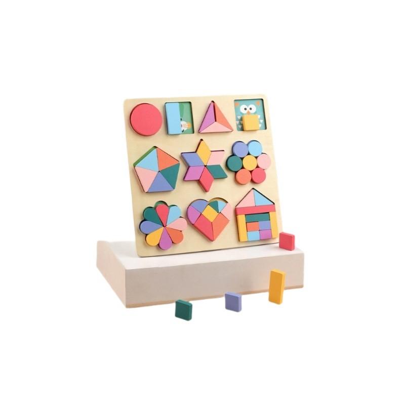 Wooden Shape Puzzle For Toddlers With Geometric And Farm Animal Designs For Early Learning