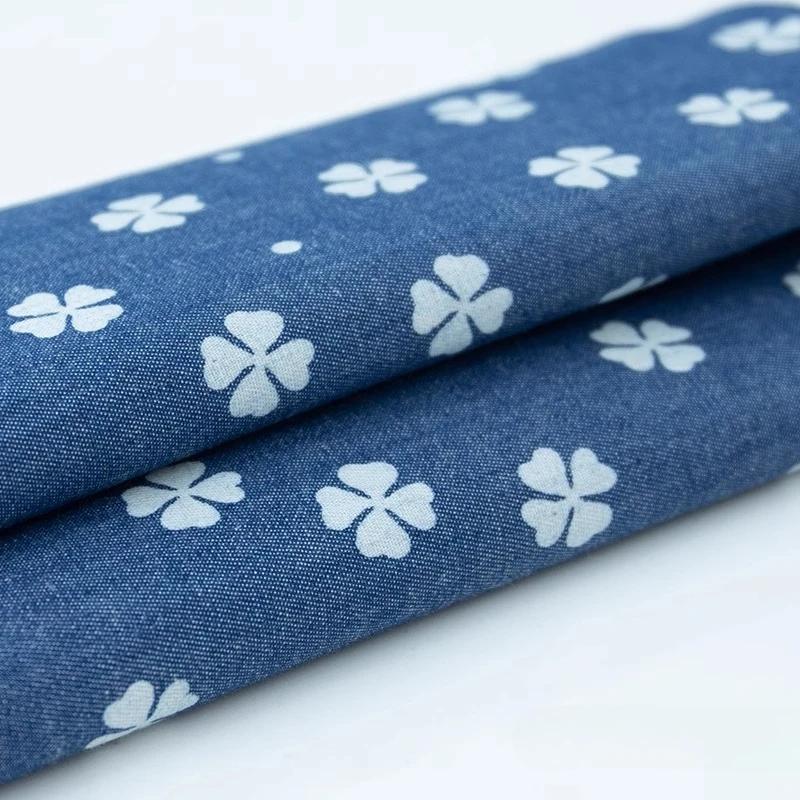 100x150cm Thin Style Washed Printed Fabric Pure Cotton Denim Fabric Summer Clothing Pants Short Dress DIY Clothing Shirt Fabric
