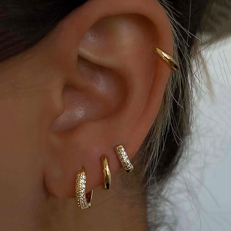 

4pcs Chunky Gold Color Zircon Earrings Set for Women Fashion Minimalist Lightweight Copper Metal C Shape Hoops Earring Jewelry