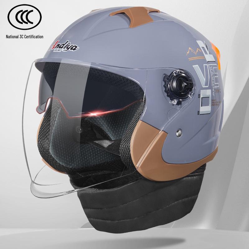 

3C Certified Electric Motorcycle Helmet with Double Visor, Universal Fit for Men & Women, All Seasons, Three-Quarters Half-Helmet.