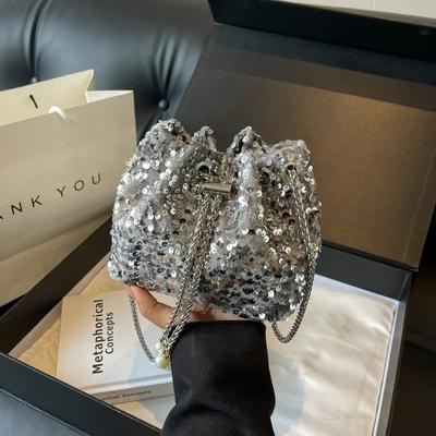 Solid Fashion Material Plutonium Shoulder Bag  Sequins High Aesthetic Crossbody Soft Simple Versatile Bag
