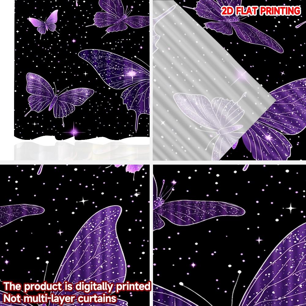 2D flat printing 2pcs Window Treatment Curtains Butterflies in Starry Night Digital Printed Polyester Drapes All Season Party &