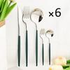 6People Gold Cutlery Set Mirror Stainless Steel Dinnerware Set Knife Cake Fork Tea Spoon Silverware Flatware Party Western Kitchen Tableware