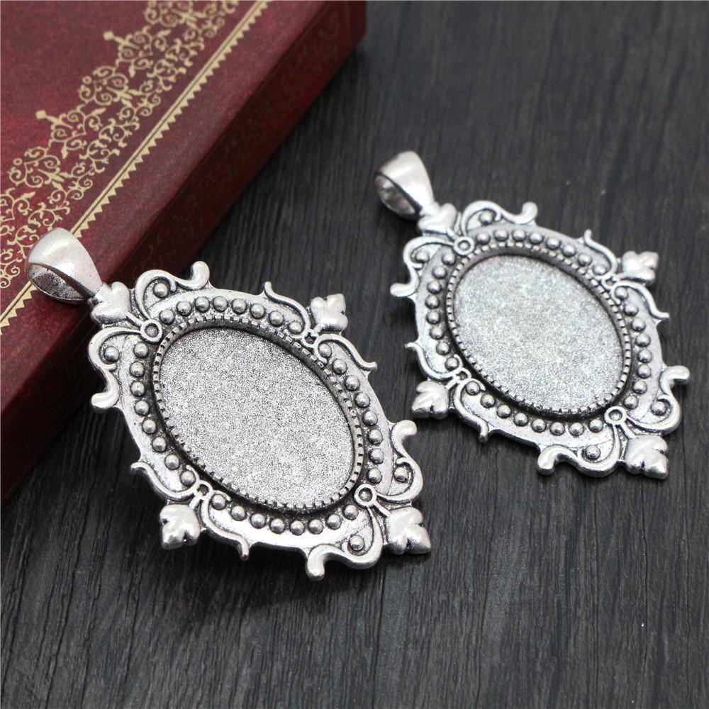 5 pièces 18x25mm Taille intérieure Plaqué Argent Antique Bronze Noir Style Mode Cabochon Camée Base Support Pendentif Apprêts pour collier