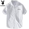 PLAYBOY Men's Short-Sleeve Striped 100% Cotton Casual Shirt