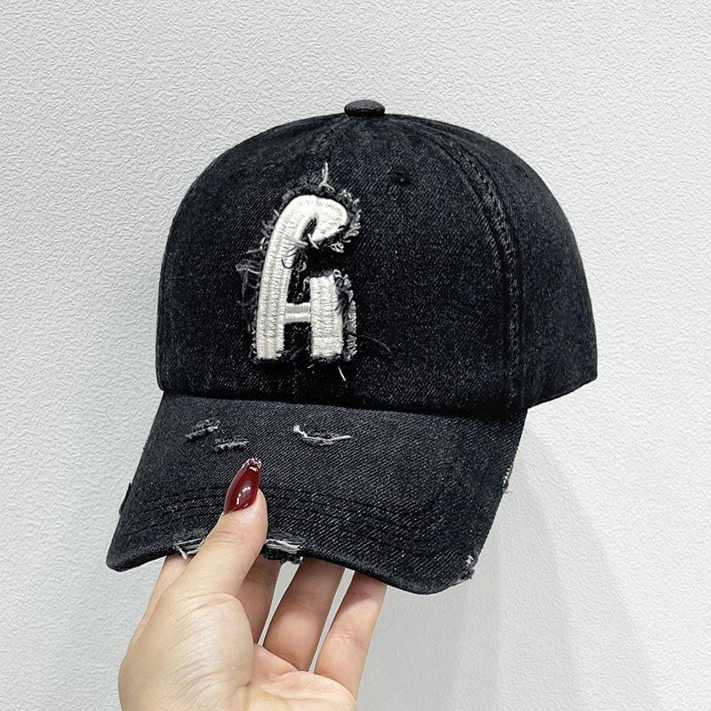 Hat Baseball Cap Cowboy Washed and Old Letter Men's and Women's New European and American Simple Korean Version Soft Duckbill Hat with High-end Feel