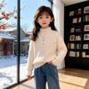 Girls' Plus Velvet Thick Knit Sweater - Korean Style High Collar for Toddlers & Kids