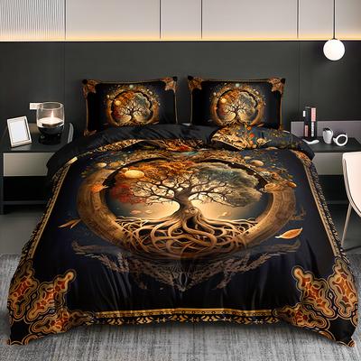 2/3Pcs Tree Of Life Mystical Universe Four Seasons Duvet Cover Set, 1 Duvet Cover + 1/2 Pillowcases (No Insert), High-Definition