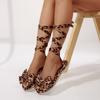 Fashion 2025 Summer New Women's Rome Sandals with Ankle Tie Bow & Leopard Print Flat Shoes Plus Size Ladies Casual Footwear Sandals