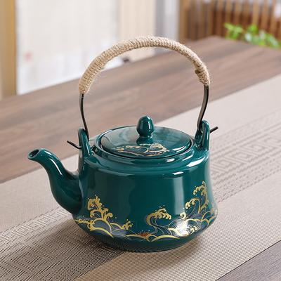 Tetera de Cerámica Azul, Hervidor de Agua de Enfriamiento de Gran Capacidad, Tetera para Infusiones con Colador de Té, Tetera Estilo Mango de Restaurante