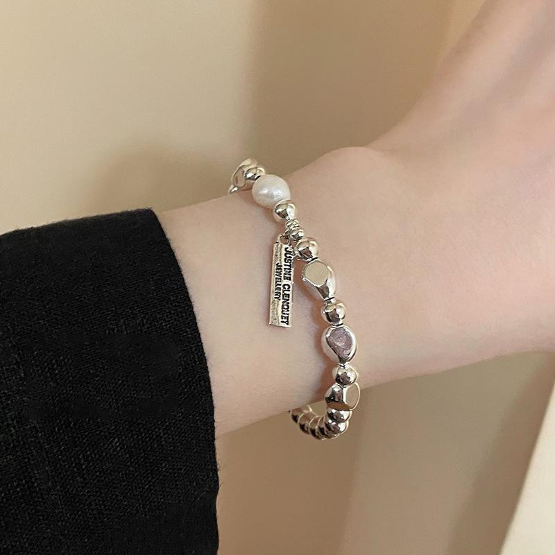 Brățară cu perle Meier - brățară de lux pentru femei, minimalistă și elegantă, în stilul „argint spart”