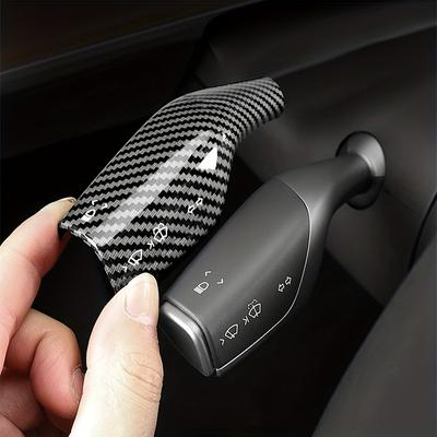2 pièces Pour Tesla Model 3/Y Couvercle de protection de levier de vitesse de volant Fibre de carbone Couvercle de levier de vitesse Autocollant décoratif Accessoires intérieurs