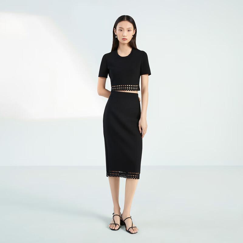 Женская ажурная геометрическая вязаная прямая юбка миди OVVOVV S (155/64A)