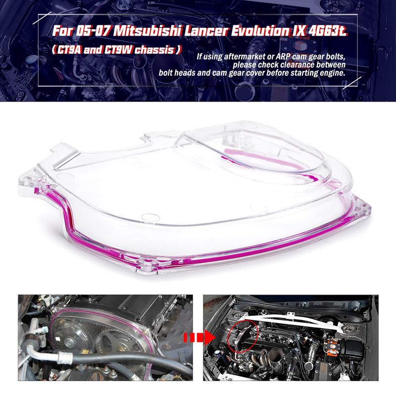 Coperchio Cinghia di Distribuzione Puleggia Ingranaggio Cam Trasparente Per 05-07 Mitsubishi Lancer Evolution 9 EVO IX 4G63t CT9A CT9W Policarbonato