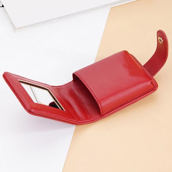 Women Lipstick Storage Bag with Mirror Faux Leather Solid Color Portable Mini Travel Women Makeup Lip Gloss Tint Stain Lacquer Organizer Case