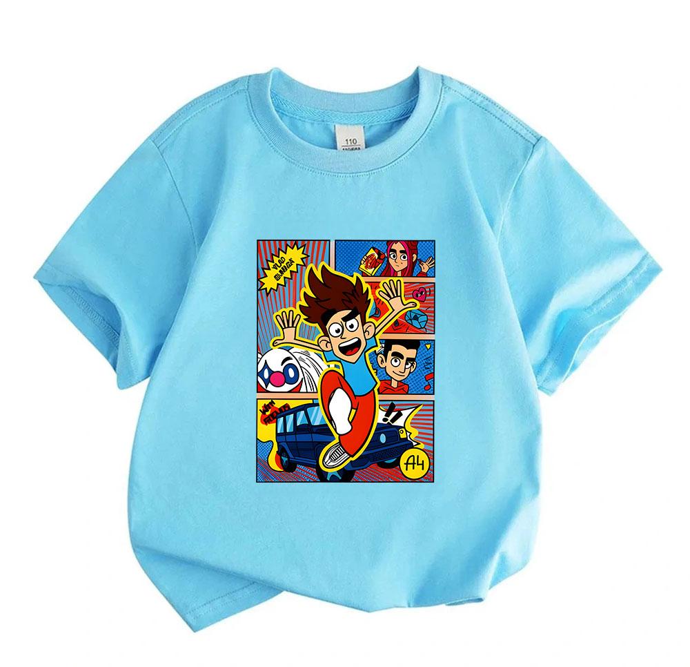 Kids Boys Girls Crew Neck Short Sleeve 100% Cotton T-Shirt, Cool Cartoon Comic Jumping Boy Print Casual Soft Tees for Children Daily Playwear