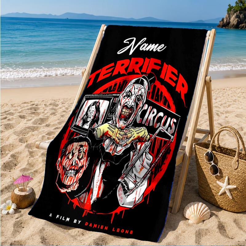 Custom Name Pennywise Clown Horror Beach Towel Microfiber Beach Towel, Lightweight and Quick-Dry, for Summer Travel, Swimming Pool Gift